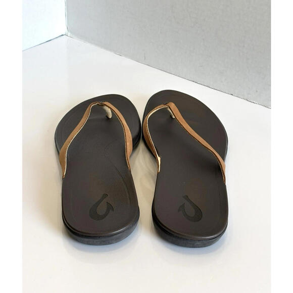 Olukai Ho'opio Flip Flops Women's 6/36 Brown Leather Thong Sandals Slip On Flats - Picture 5 of 15